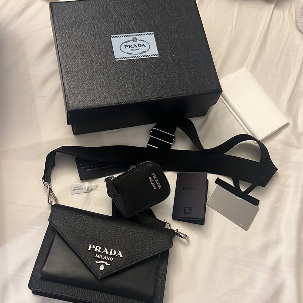 Prada Saffiano leather mini envelope bag crossbody